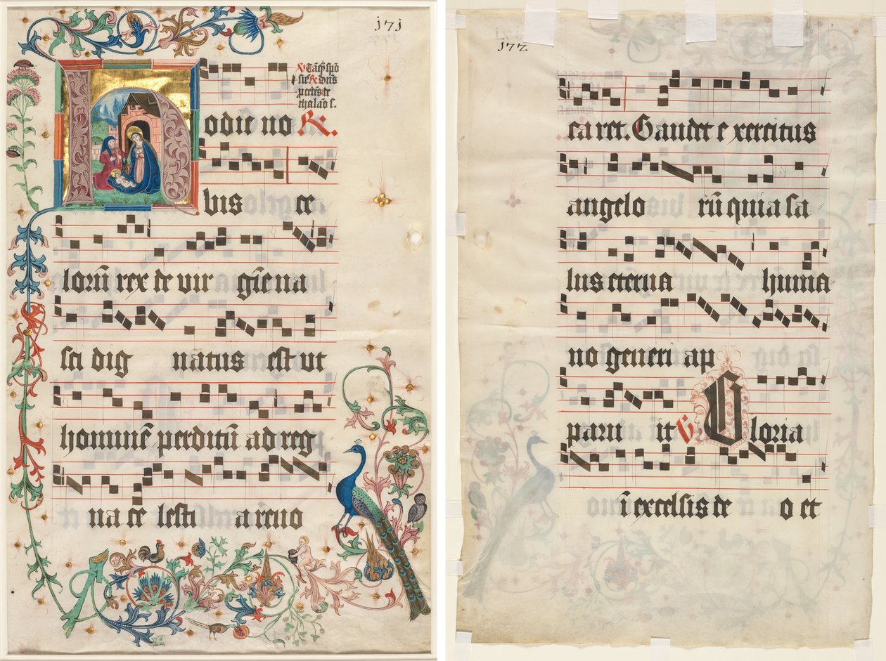 ورقة من Antiphonary: الحرف الأول مع الميلاد (وجه الصفحة) والنص (ظهر) بواسطة فنان غير معروف