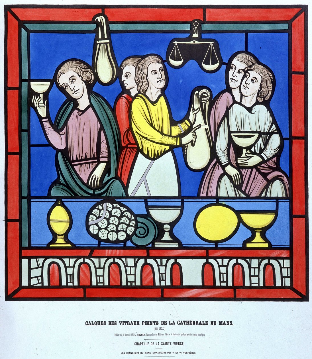 Les changeurs du Mans - وجه مشابه من نافذة زجاجية ملونة في Cathedrale du Mans من القرن الثالث عشر. طبقة القرن التاسع عشر. بواسطة فنان غير معروف
