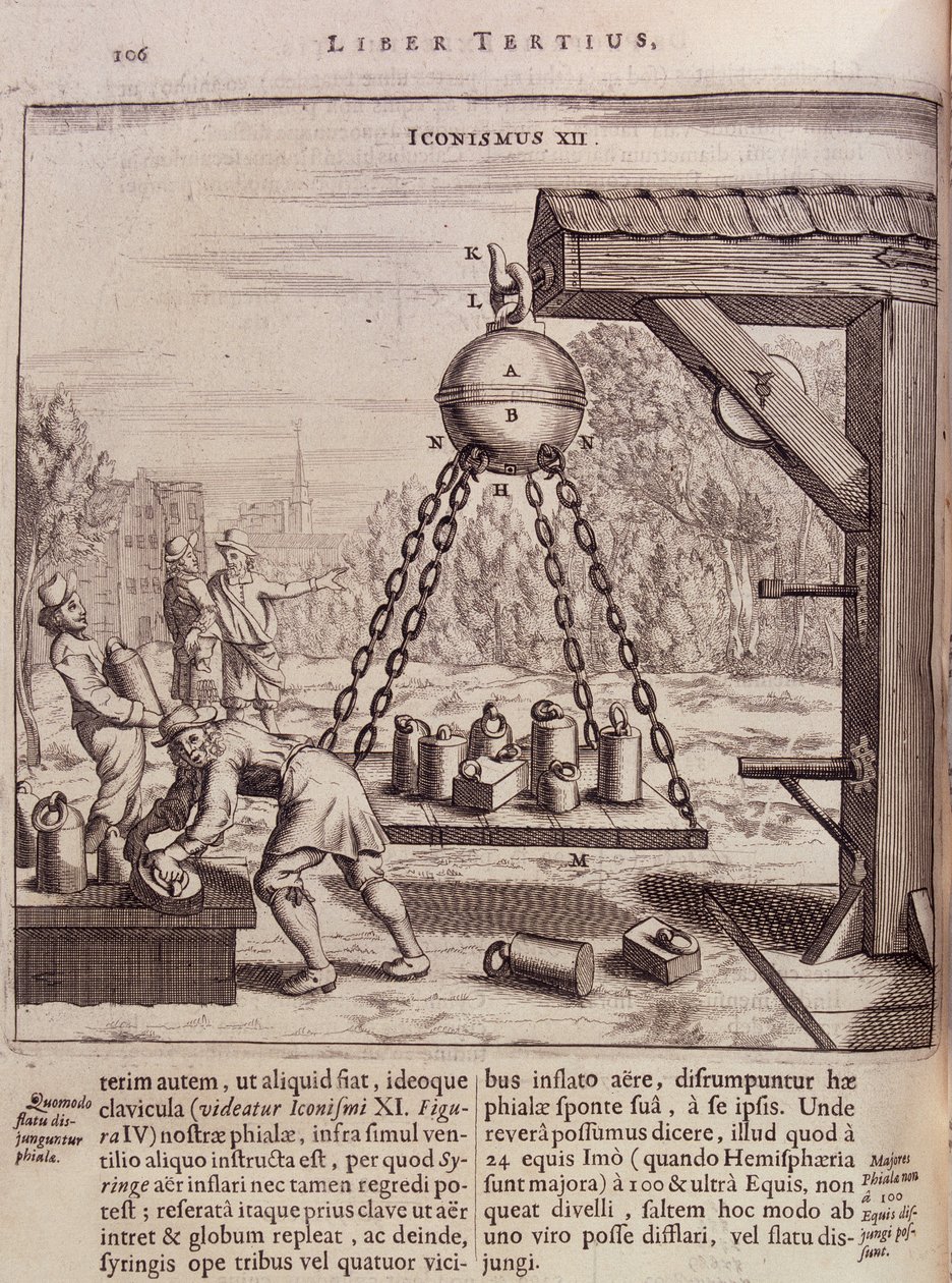 تحميل نصفي كرة ماغدبورغ المعلق - في "Ottonis de Guericke: Experimenta Nova Magdeburgica de vacuo spatio" لـ Otto von Guericke (Otto de Guericke بواسطة فنان غير معروف