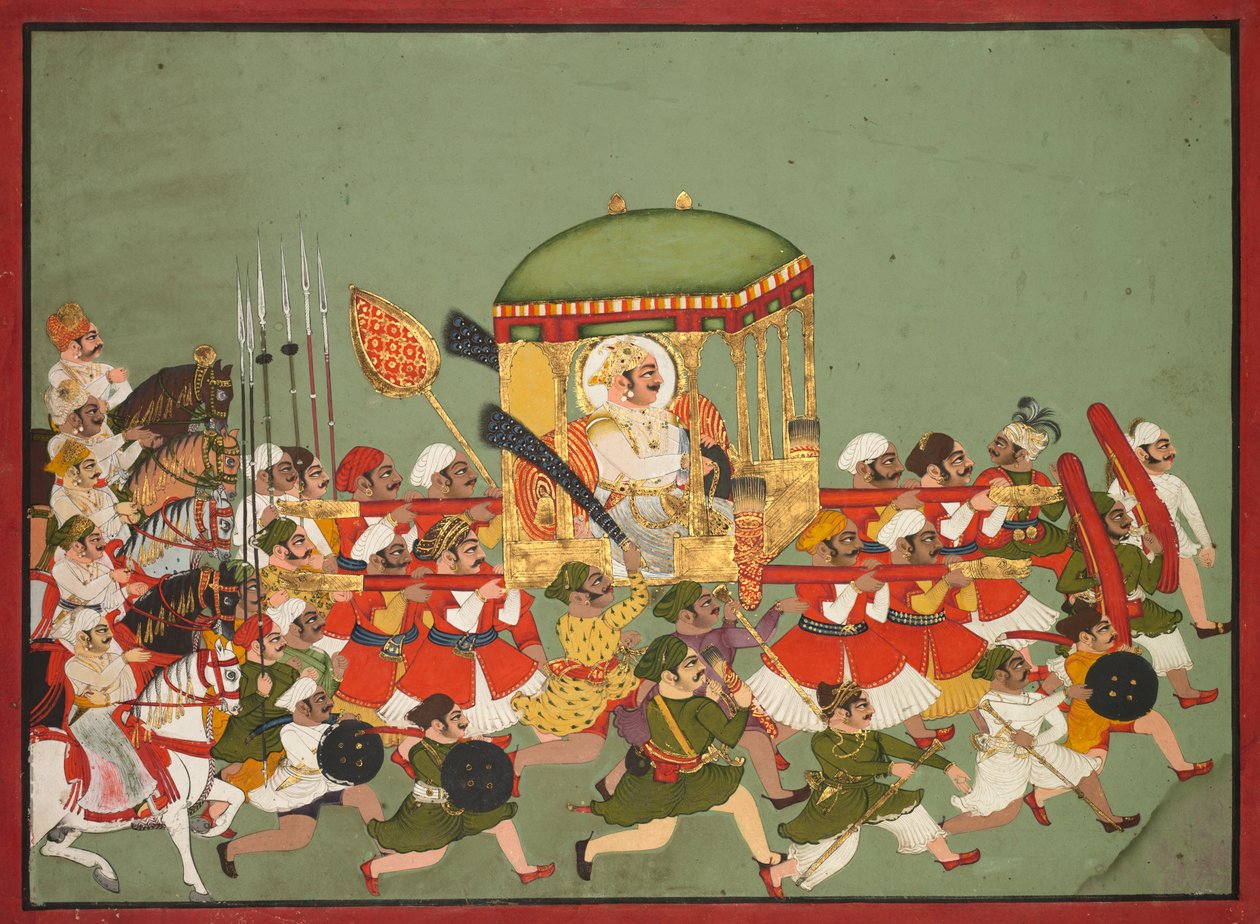 ماهاراو تشاتار سال (1758-1764) من كوتا في Palanquin بواسطة فنان غير معروف