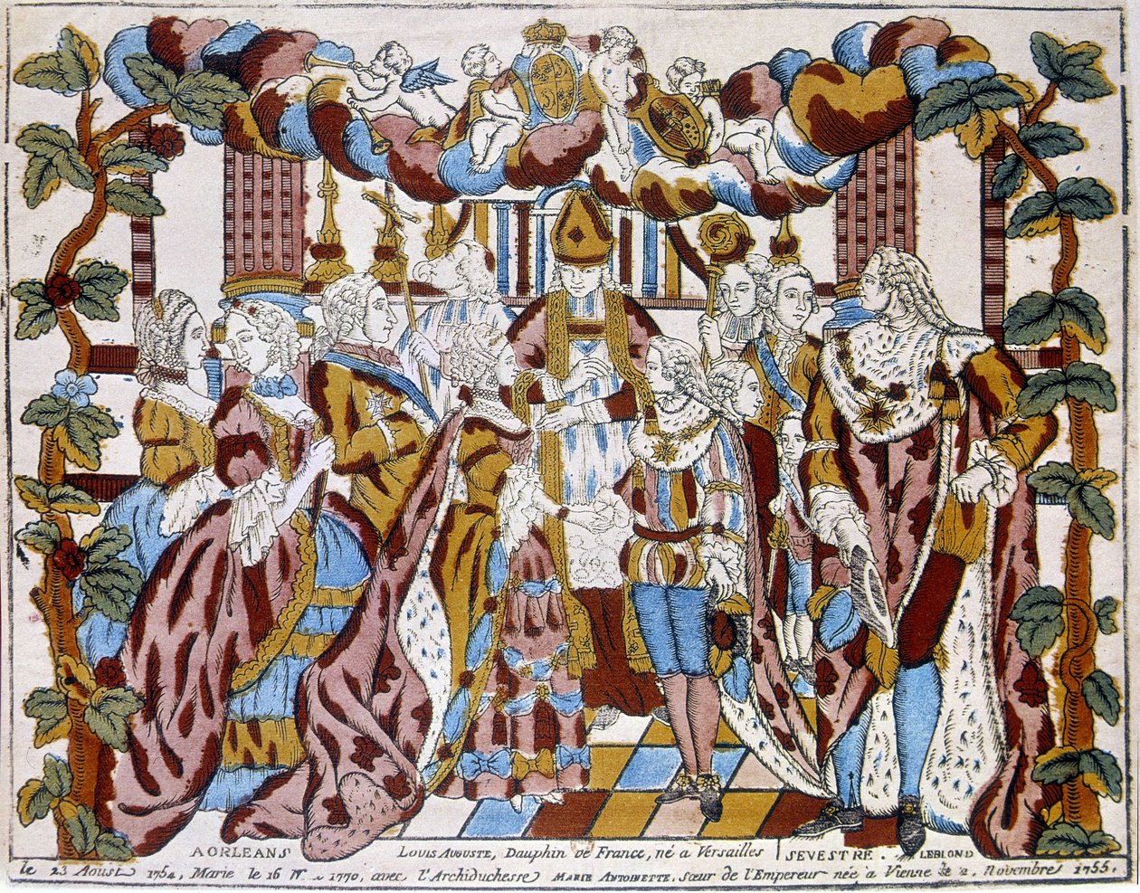 زواج لويس السادس عشر مع ماريس أنطوانيت ، حوالي عام 1774 ، في أورليانز. بواسطة فنان غير معروف