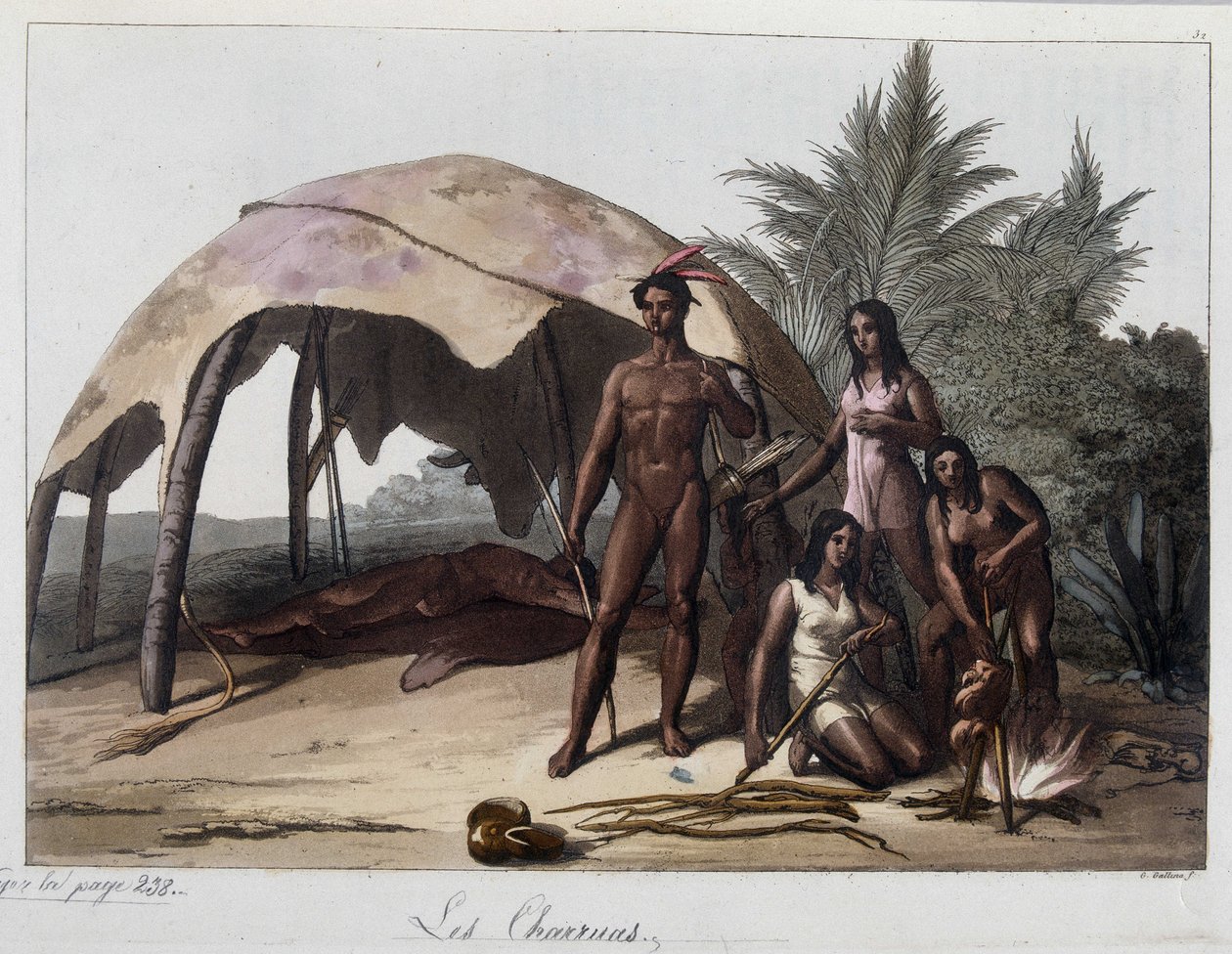 وجبات في شارواس ، هنود باراغواي. في "" الزي القديم والحديث "1818-1820 ، بواسطة Ferrario. بواسطة فنان غير معروف