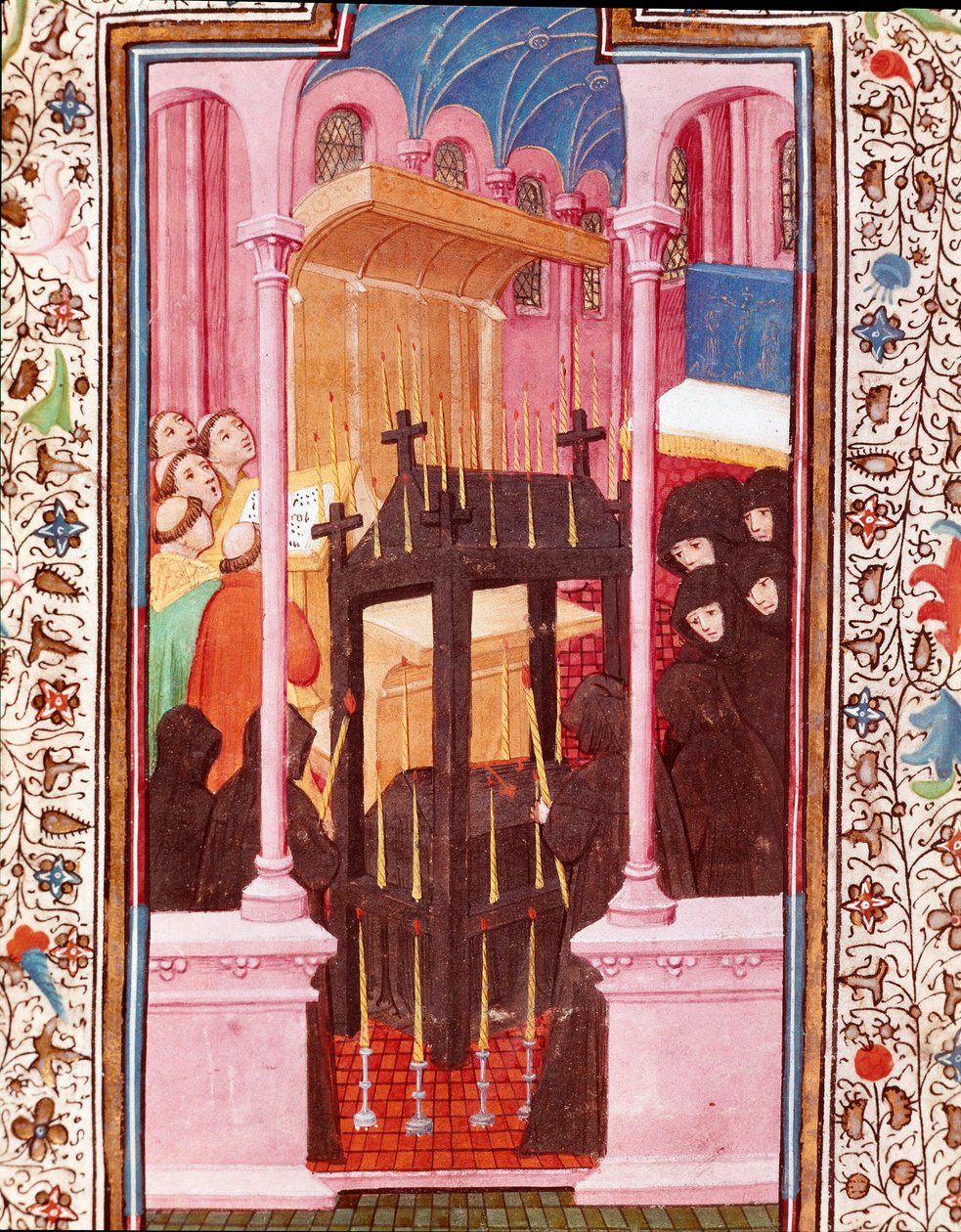 مشهد جنائزي مصغر من "" ساعات إدوارد الأول (دوارتي) البرتغالي (1391-1438) "لشبونة من القرن الخامس عشر ، توري دو تومبو بواسطة فنان غير معروف