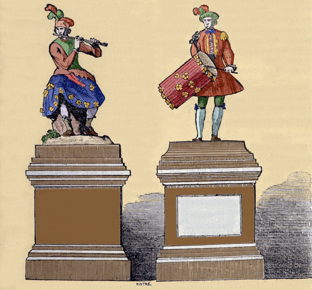الموسيقيون الآليون: "" عازف الناي traversiere "" (1737) و "" عازف الدف "(1738). تم صنعها بواسطة المهندس الفرنسي جاك دي فوكانسون (1709-1782). بواسطة فنان غير معروف