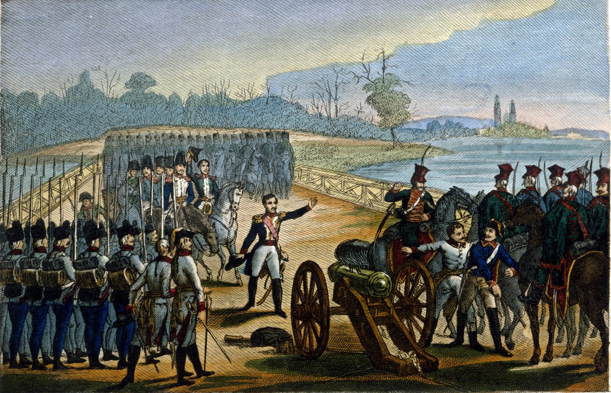 حرب نابليون. فيينا: تم الاستيلاء على جسور نهر الدانوب بتاريخ 13/11/1805. بواسطة فنان غير معروف