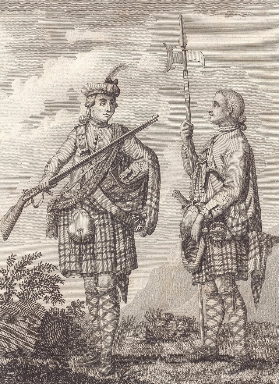 Officer (left) and sergeant of the 42nd Highlandersthe Black Watchc.1750 (engraving) بواسطة فنان غير معروف