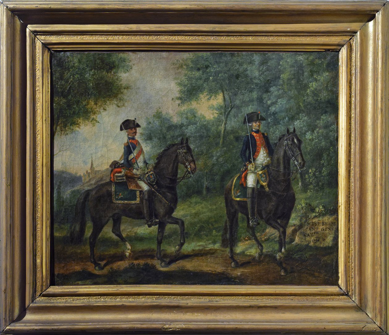ضابط وجندي من فوج ميستري دي معسكرات في عام 1790 ، أواخر القرن الثامن عشر (زيت على قماش) بواسطة فنان غير معروف