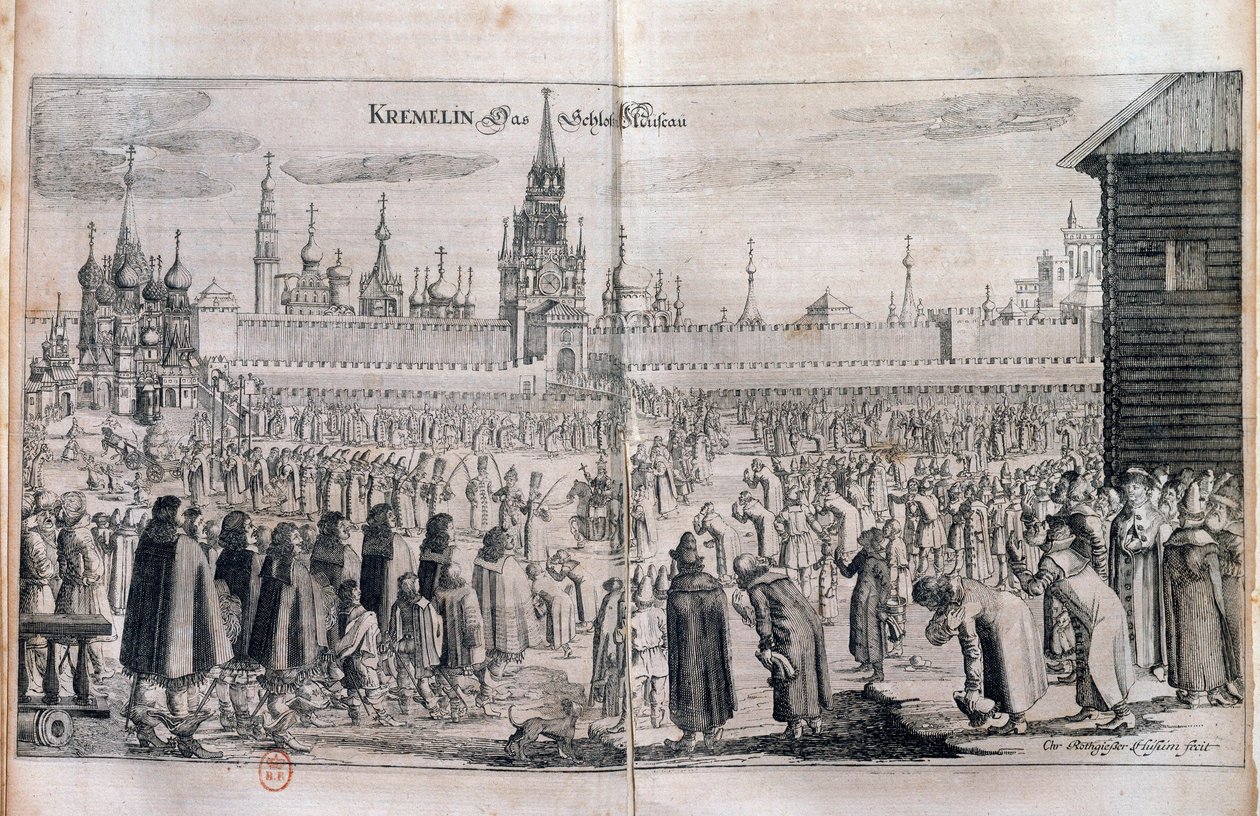 Official ceremony with parade at the Moscow Kremlin. Engraving of the 17th century. Russian library بواسطة فنان غير معروف