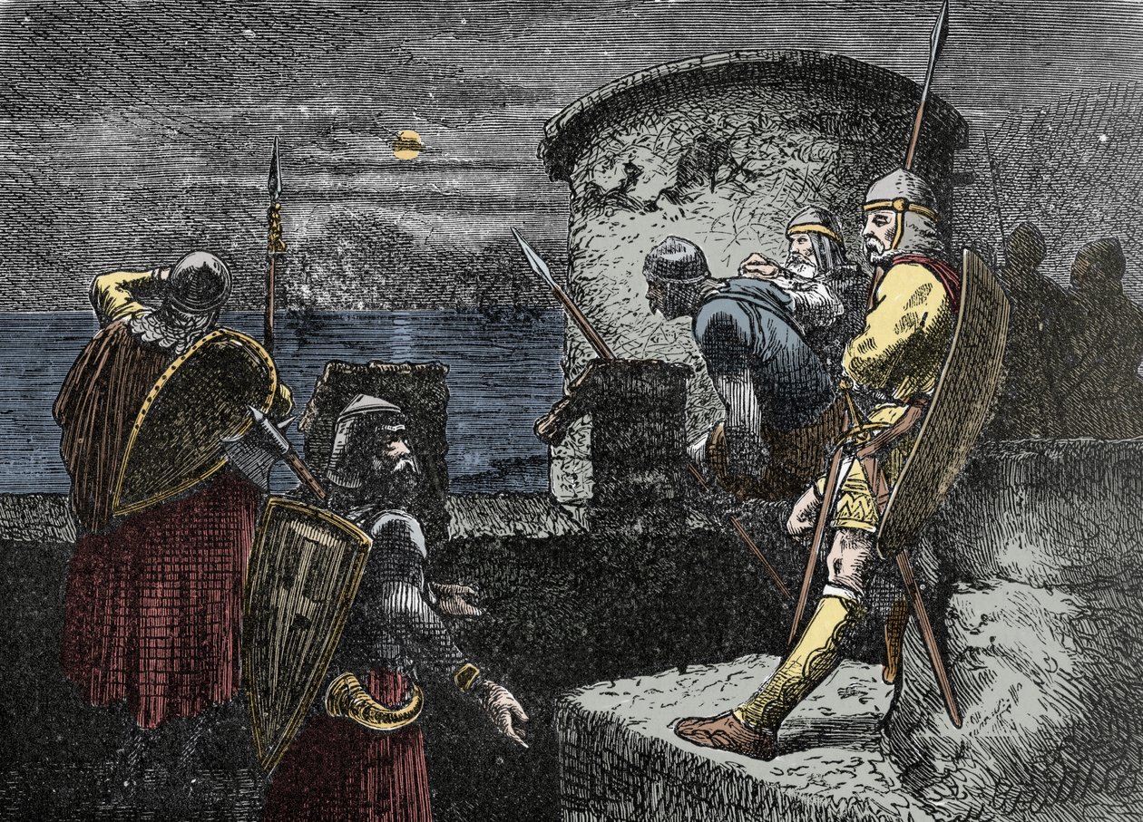 بالمرصاد لرجال الشمال - الحرس Varegue (Varangian) يراقب الأفق وراء التحصينات بواسطة فنان غير معروف