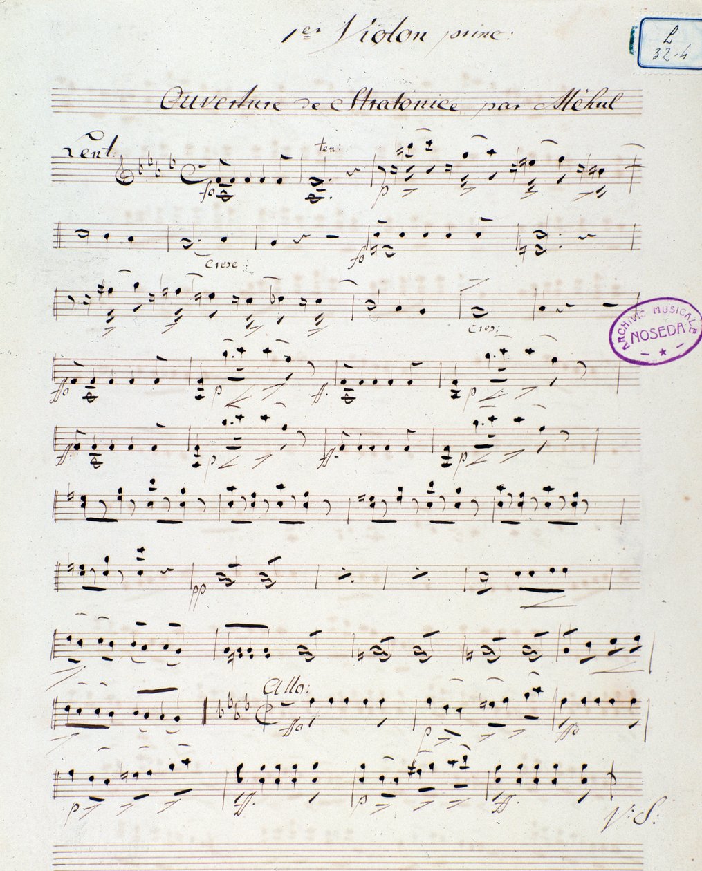الصفحة الافتتاحية لأوبرا ستراتونيسي لميهول (1792) بواسطة فنان غير معروف