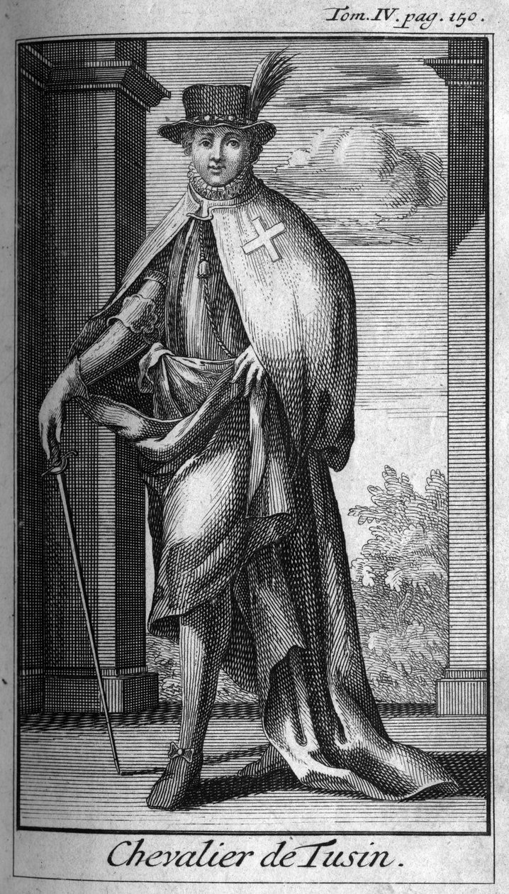 أوامر الفارس. فارس توسين في النمسا في القرن السادس عشر. في "" تاريخ الأوامر العسكرية أو الفرسان ، للميليشيات الآمنة والروتينية من كلا الجنسين ، والتي تم تأسيسها حتى الآن. الطبعة مأخوذة من Abbe Giustiniani، RPBonani، M. Herman، بواسطة فنان غير معروف