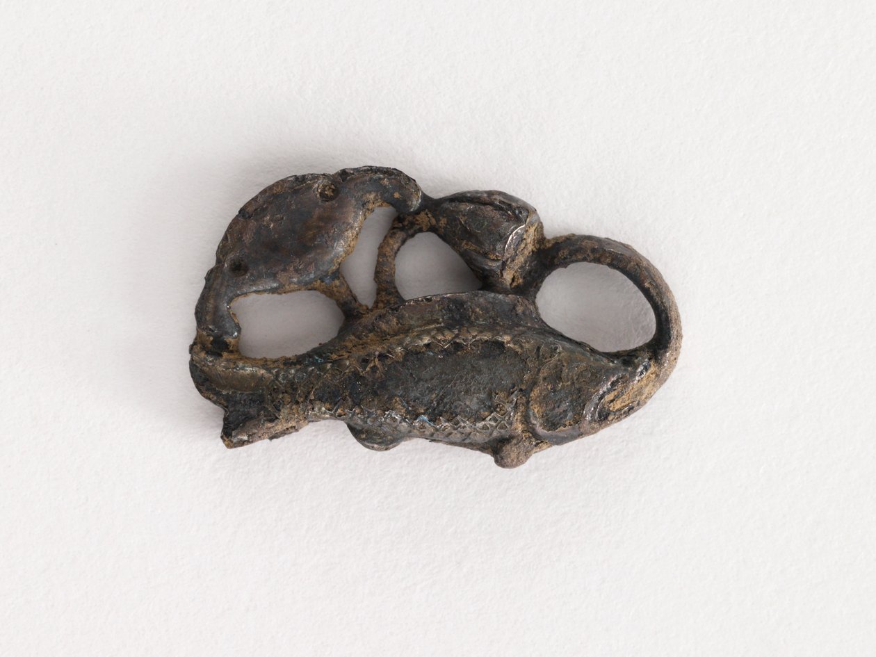 الزخرفة: الأسماك وأوراق اللوتس وحفنة بذور اللوتس (زوج مع F1917.582) بواسطة فنان غير معروف