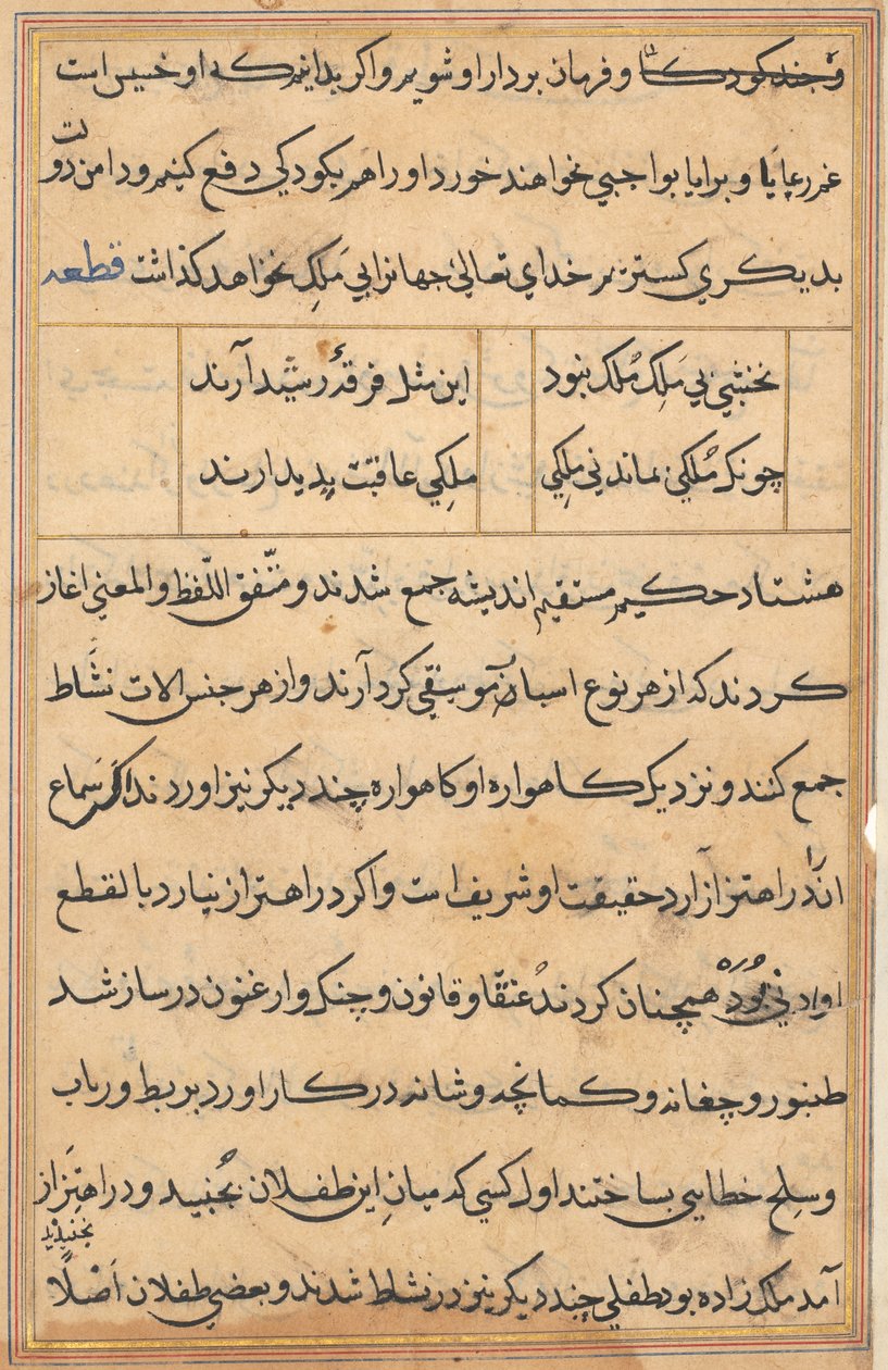 صفحة من حكايات ببغاء (توتي-ناما): صفحة نصية بواسطة فنان غير معروف