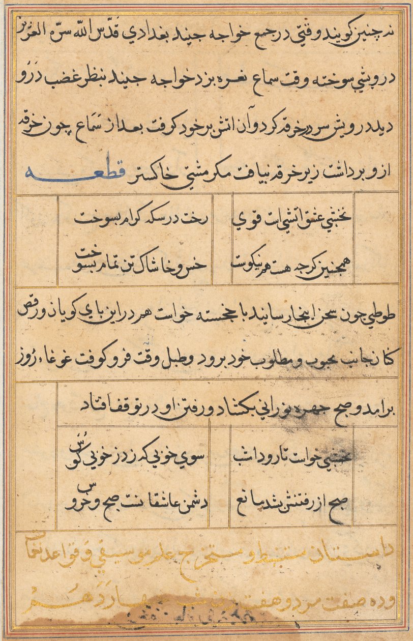 صفحة من حكايات ببغاء (توتي-ناما): صفحة نصية بواسطة فنان غير معروف