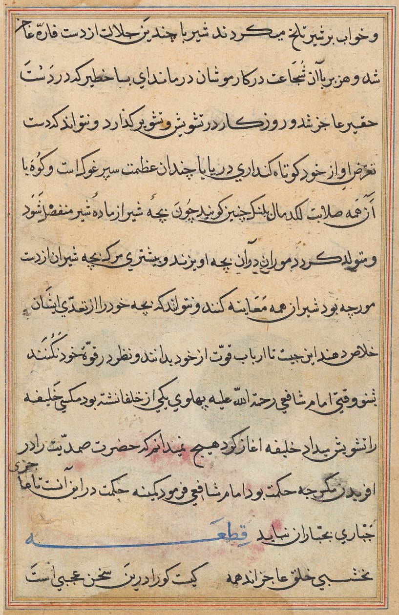 صفحة من حكايات ببغاء (توتي-ناما): صفحة نصية بواسطة فنان غير معروف