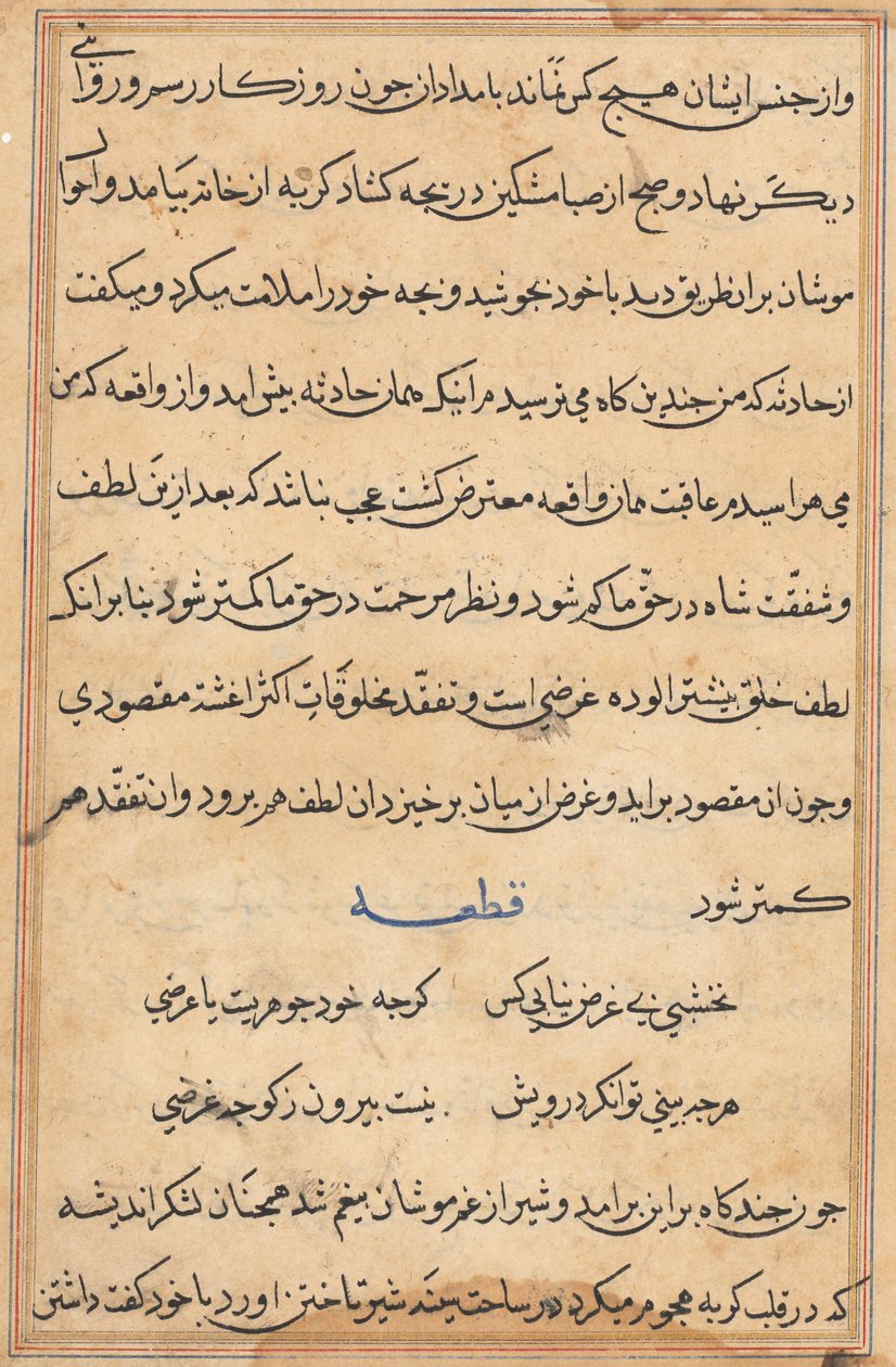 صفحة من حكايات ببغاء (توتي-ناما): صفحة نصية بواسطة فنان غير معروف