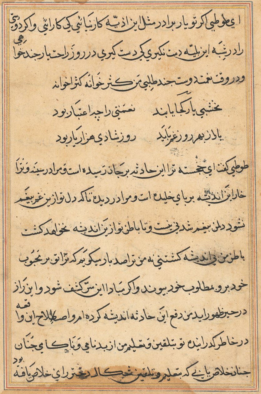 صفحة من حكايات ببغاء (توتي-ناما): صفحة نصية بواسطة فنان غير معروف