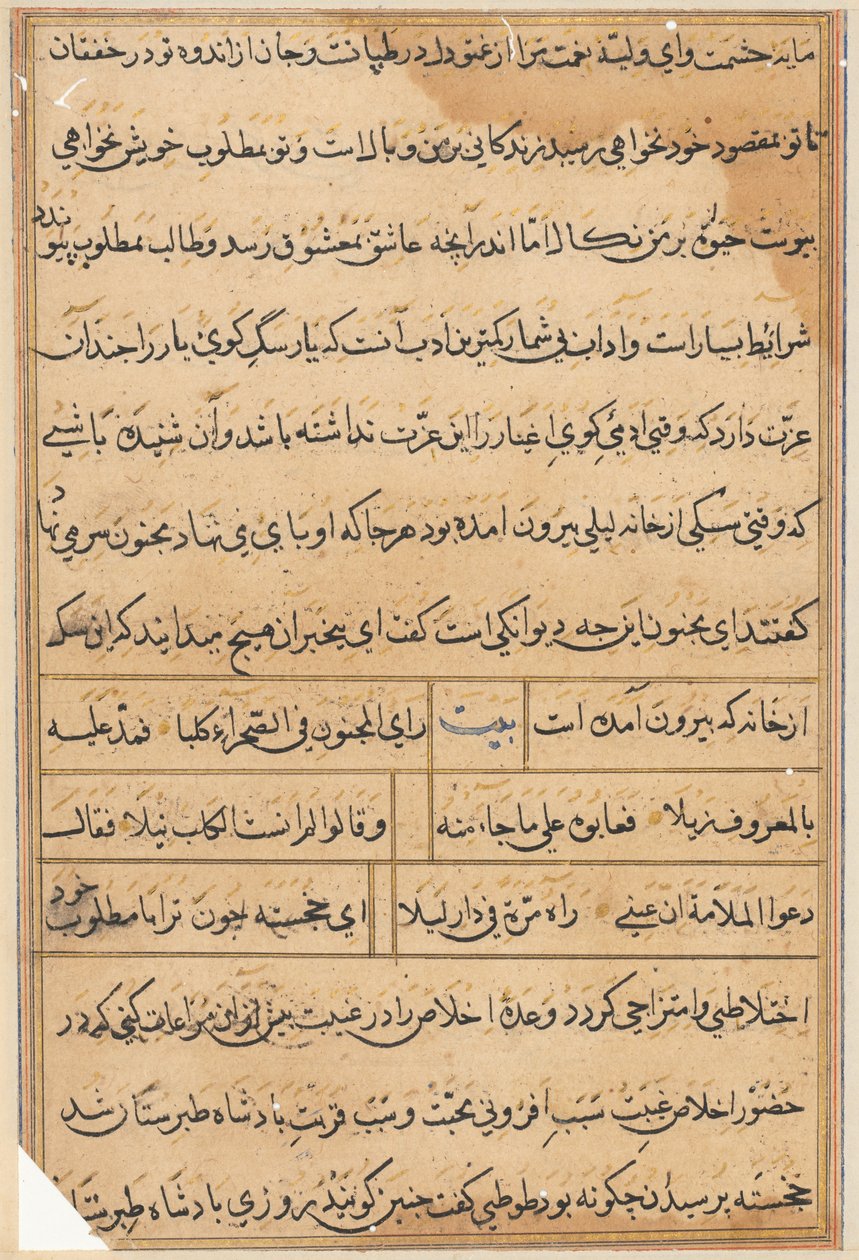 صفحة من حكايات ببغاء (توتي-ناما): صفحة نصية بواسطة فنان غير معروف