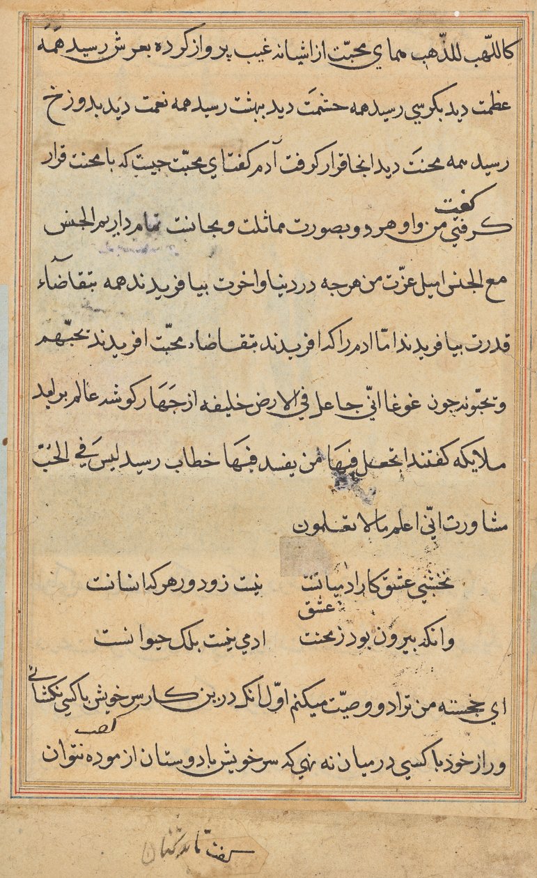 صفحة من حكايات ببغاء (توتي-ناما): صفحة نصية بواسطة فنان غير معروف