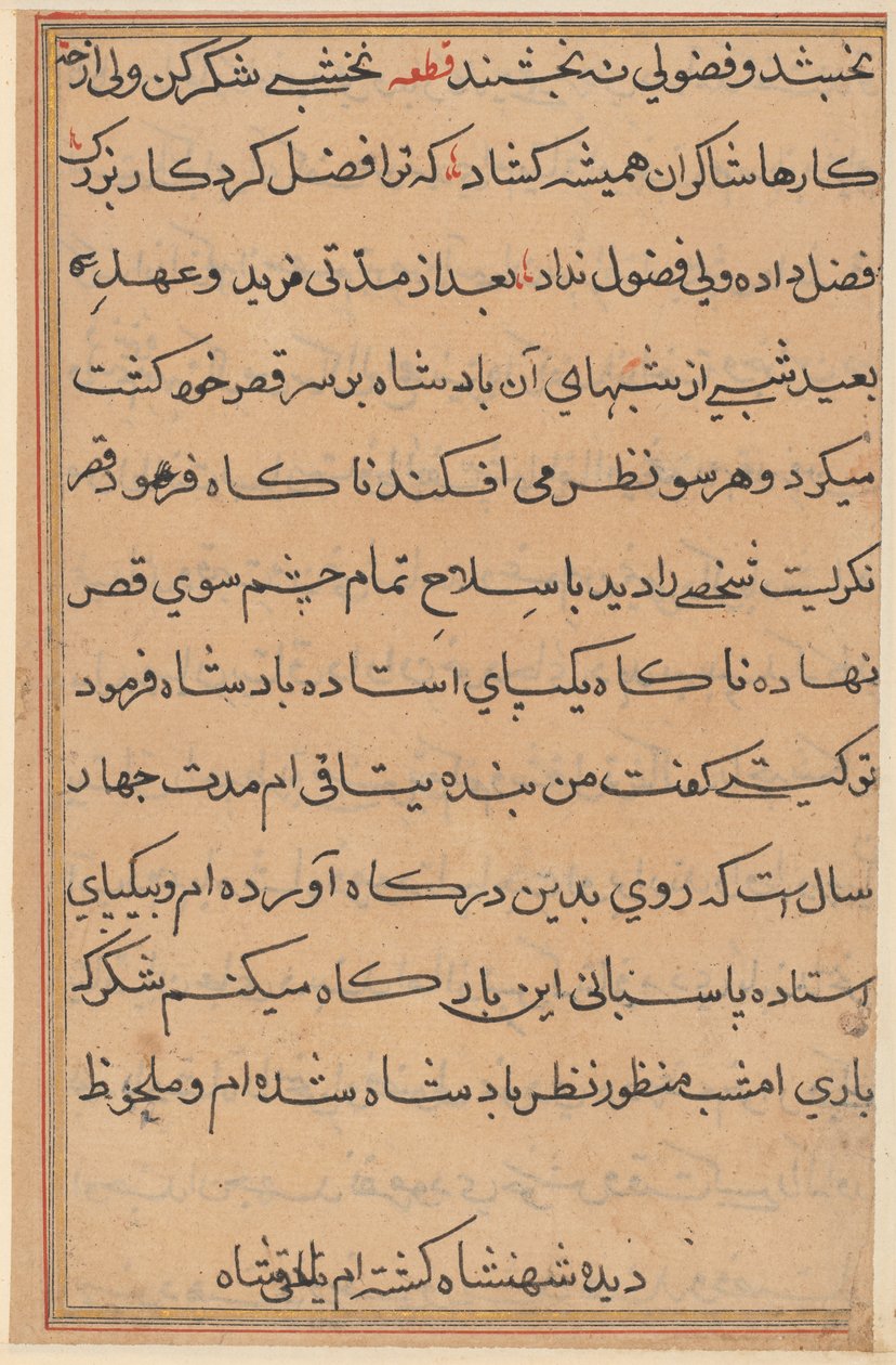 صفحة من حكايات ببغاء (توتي-ناما): صفحة نصية بواسطة فنان غير معروف