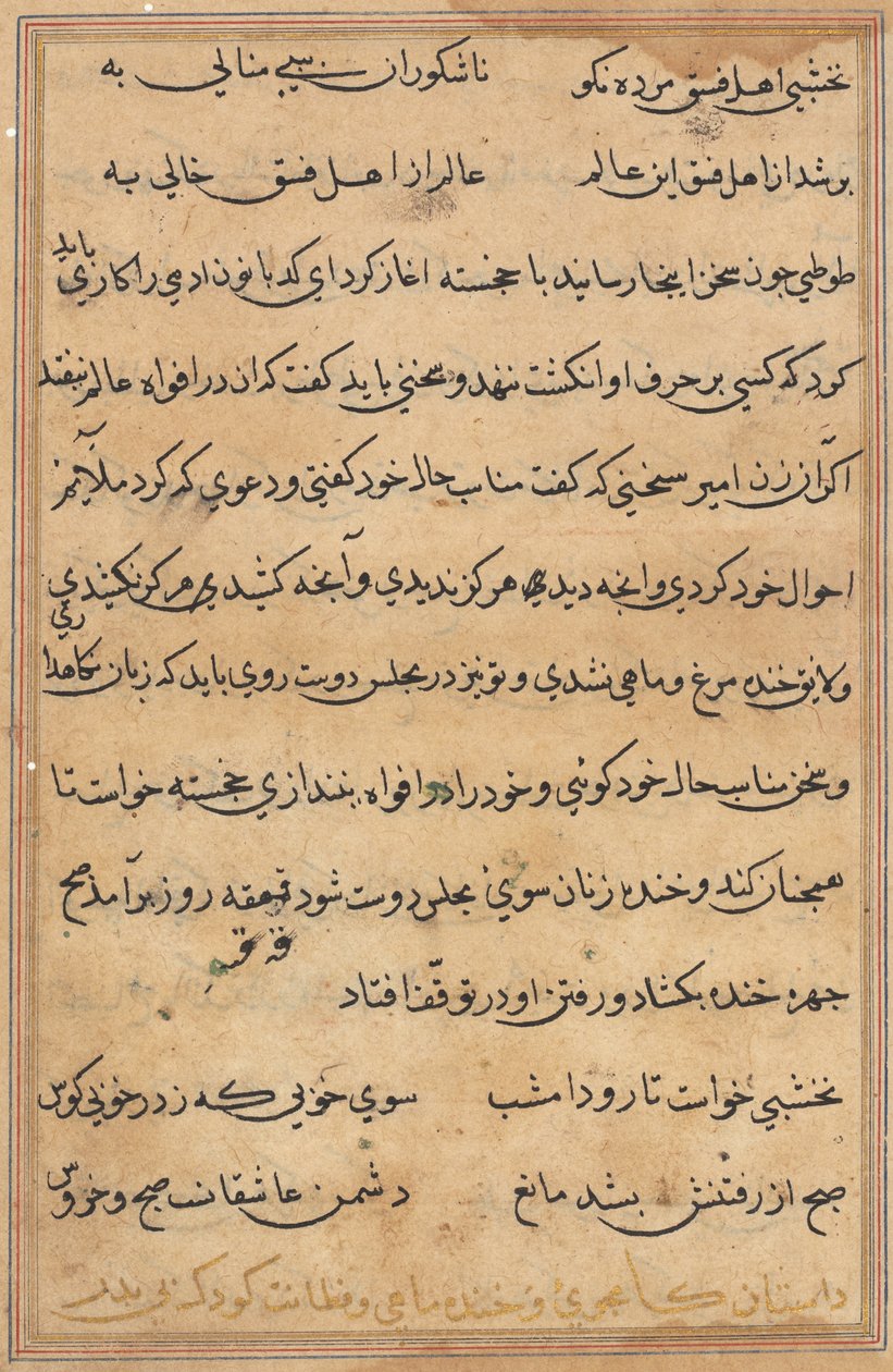 صفحة من حكايات ببغاء (توتي-ناما): صفحة نصية بواسطة فنان غير معروف