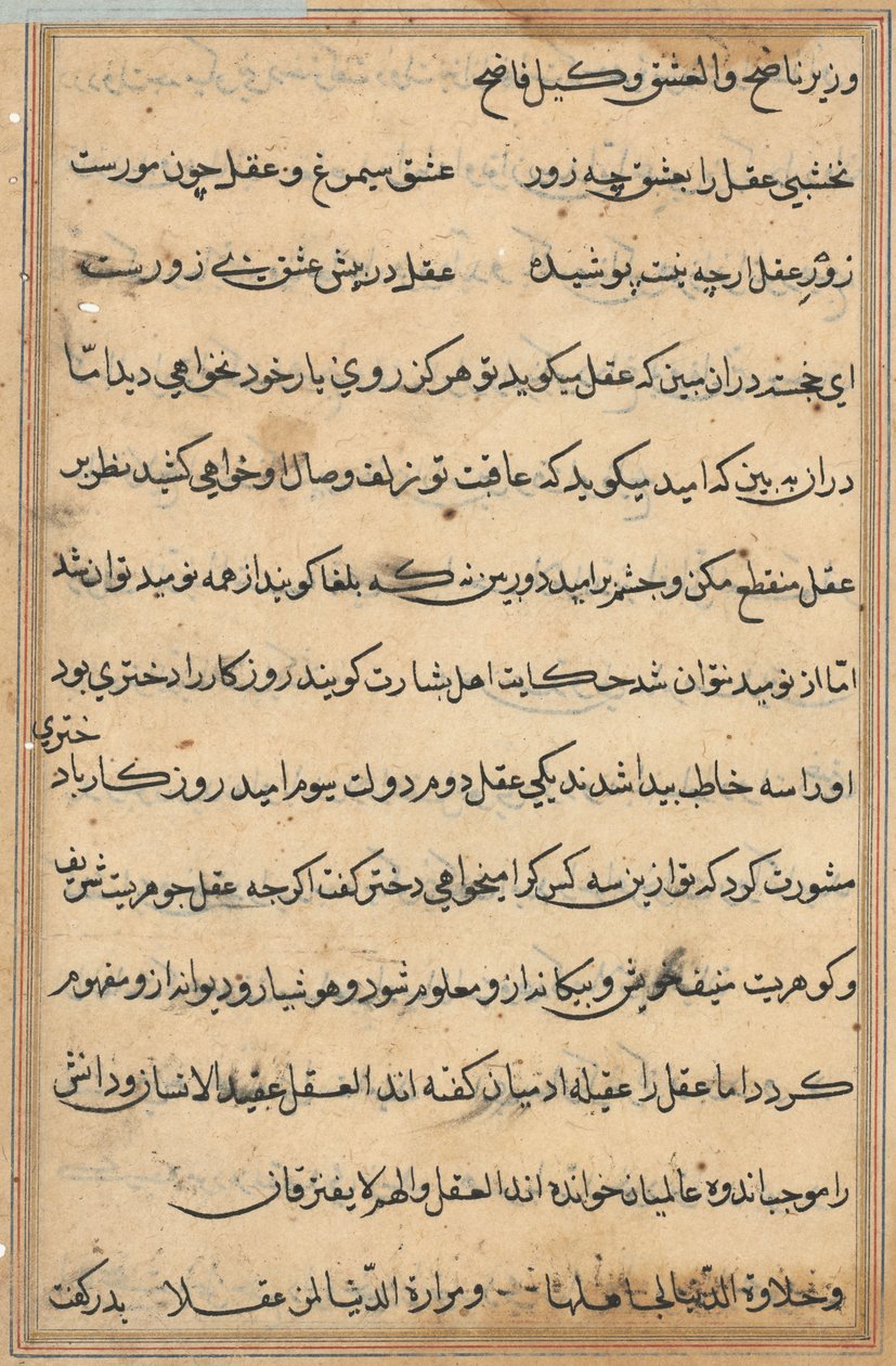 صفحة من حكايات ببغاء (توتي-ناما): صفحة نصية بواسطة فنان غير معروف