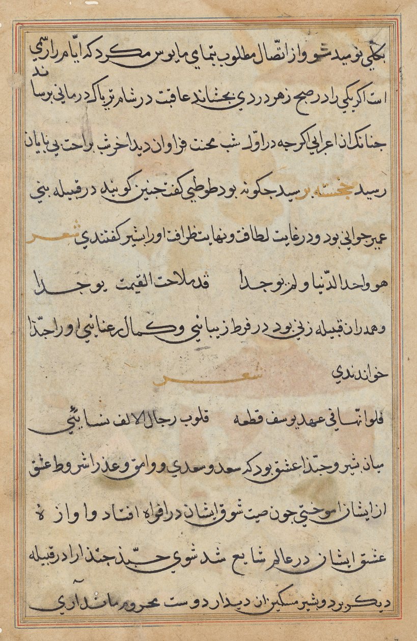 صفحة من حكايات ببغاء (توتي-ناما): صفحة نصية بواسطة فنان غير معروف
