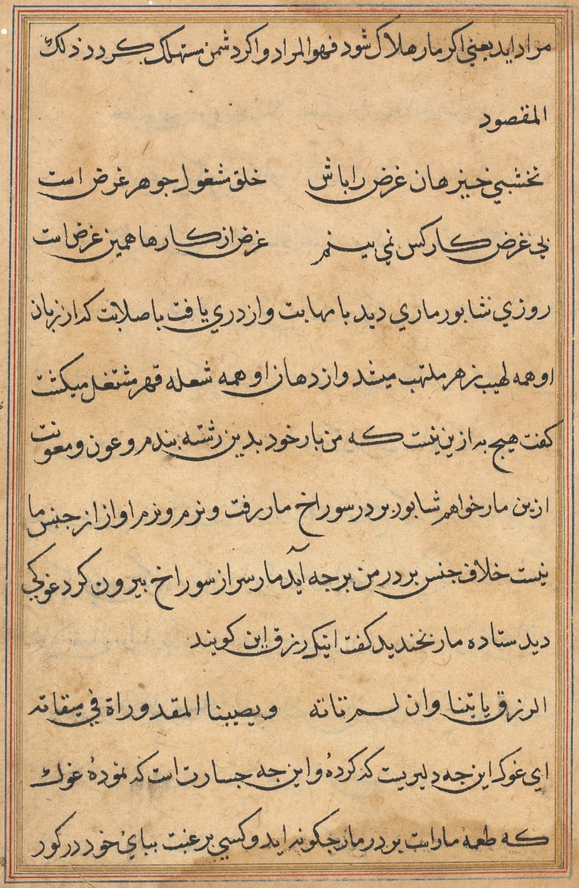 صفحة من حكايات ببغاء (توتي-ناما): صفحة نصية بواسطة فنان غير معروف
