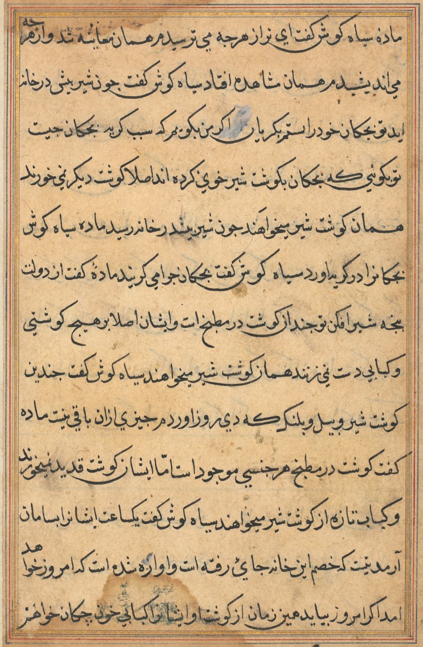 صفحة من حكايات ببغاء (توتي-ناما): صفحة نصية بواسطة فنان غير معروف