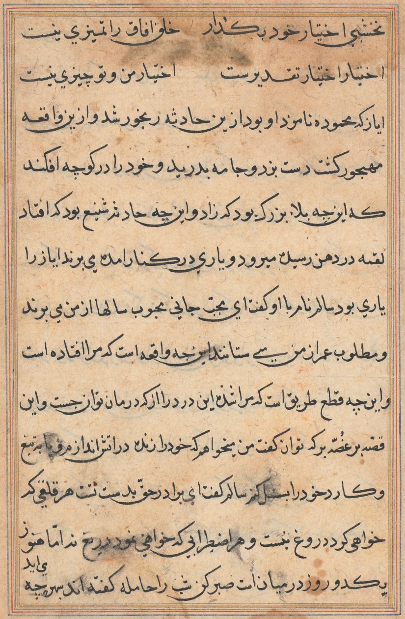 صفحة من حكايات ببغاء (توتي-ناما): صفحة نصية بواسطة فنان غير معروف