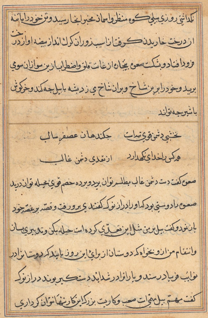 صفحة من حكايات ببغاء (توتي-ناما): صفحة نصية بواسطة فنان غير معروف