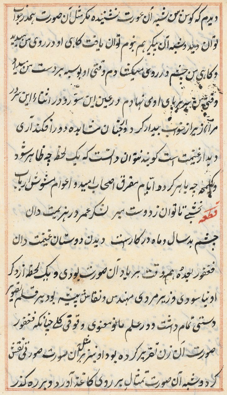 صفحة من حكايات ببغاء (توتي-ناما): صفحة نصية بواسطة فنان غير معروف