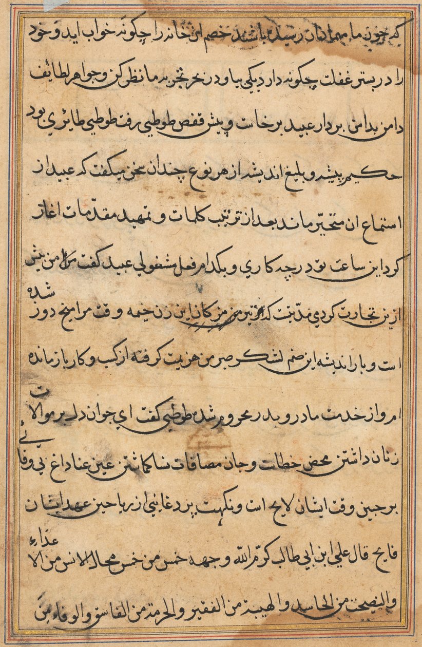 صفحة من حكايات ببغاء (توتي-ناما): صفحة نصية بواسطة فنان غير معروف