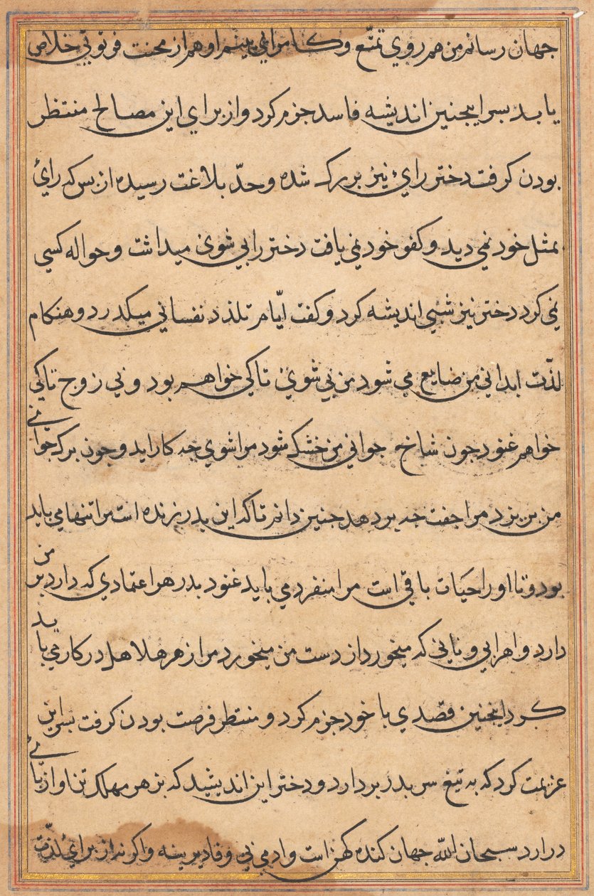 صفحة من حكايات ببغاء (توتي-ناما): صفحة نصية بواسطة فنان غير معروف