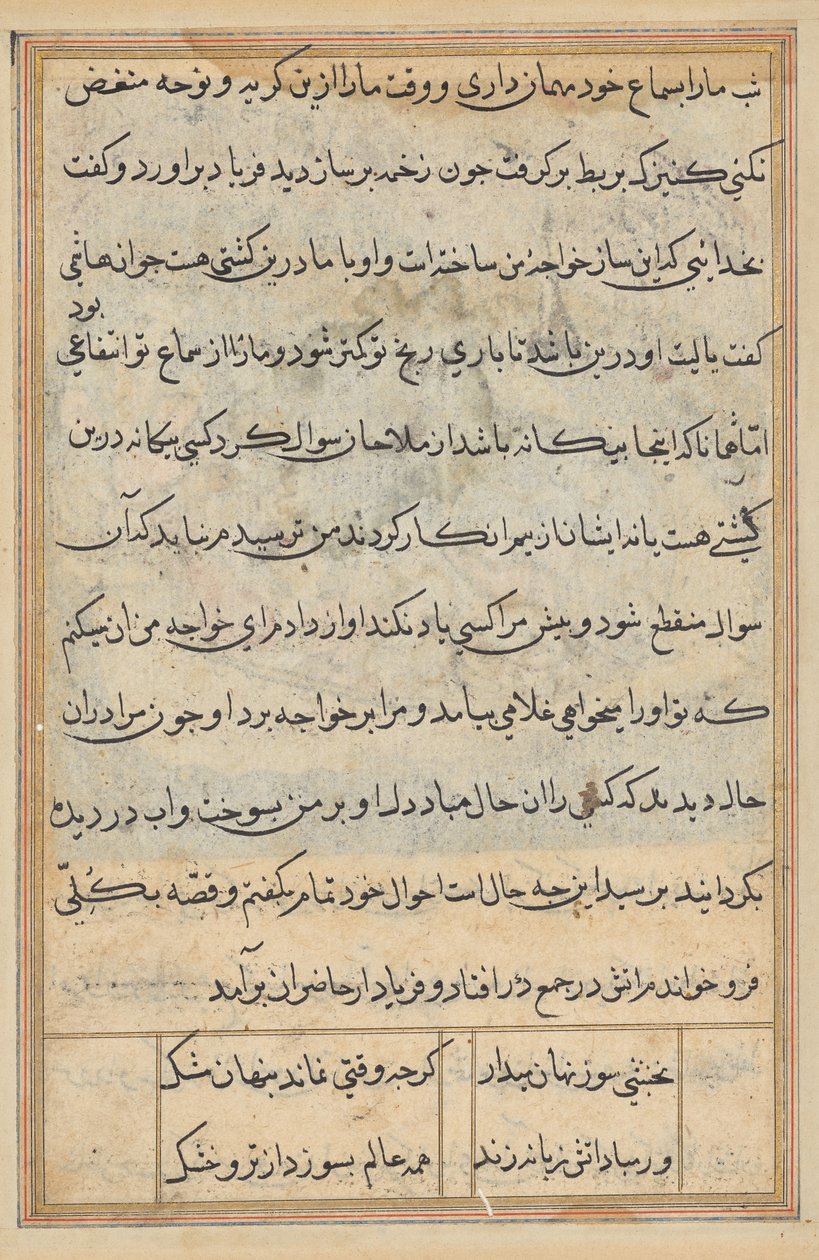 صفحة من حكايات ببغاء (توتي-ناما): صفحة نصية بواسطة فنان غير معروف