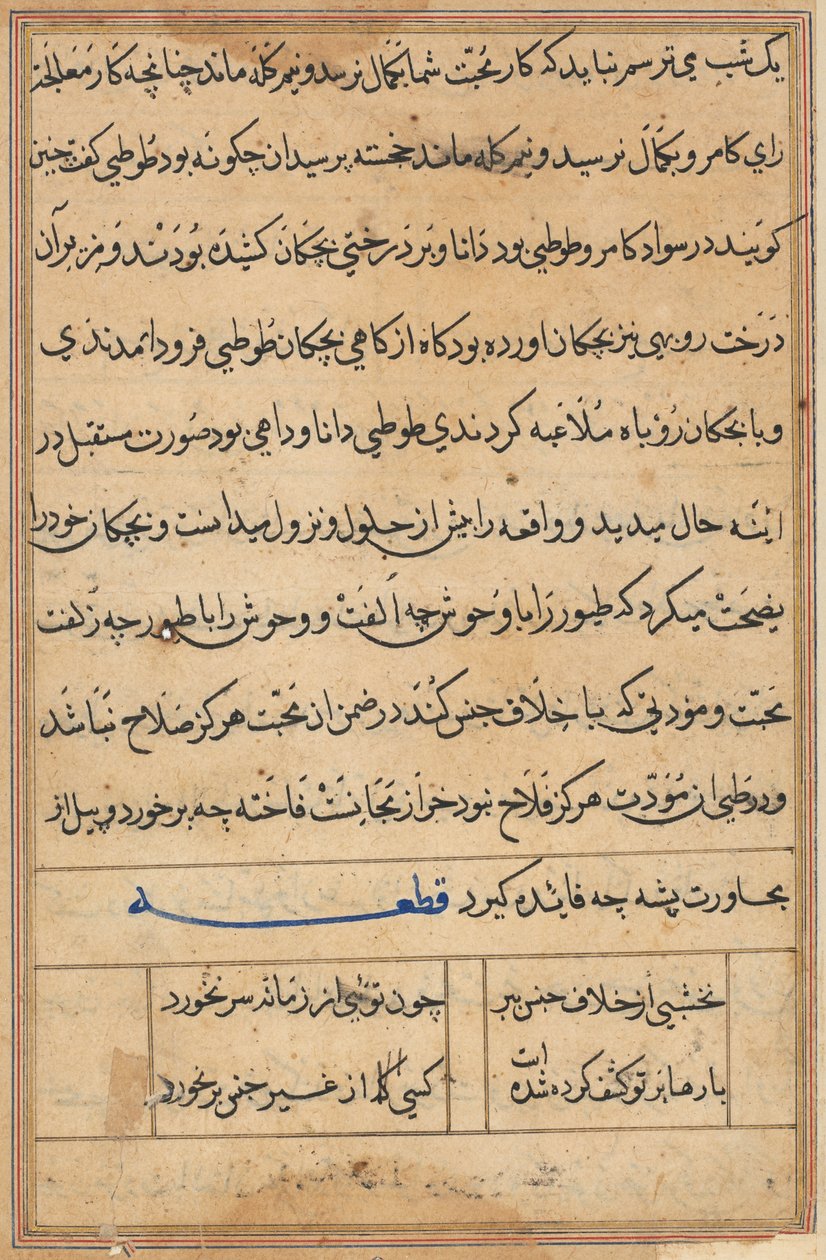 صفحة من حكايات ببغاء (توتي-ناما): صفحة نصية بواسطة فنان غير معروف