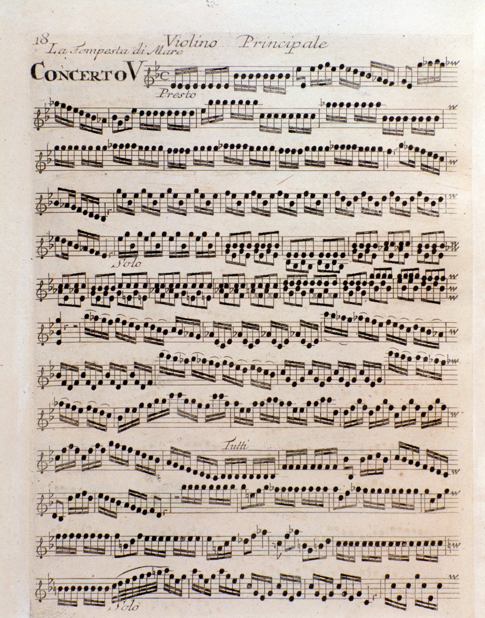 الصفحة 5 من المقطوعات الموسيقية للكمان ، بالتنسيق مع Il cimento dell'armonia out dell'inventione Antonio Vivaldi بواسطة فنان غير معروف