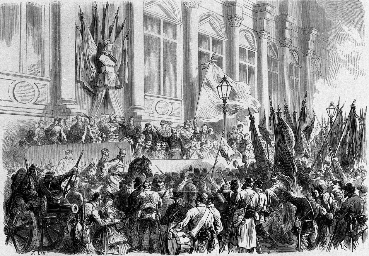 باريس ، La Commune: إعلان نتائج الاستفتاء في 26 مارس 1871 على Place de l