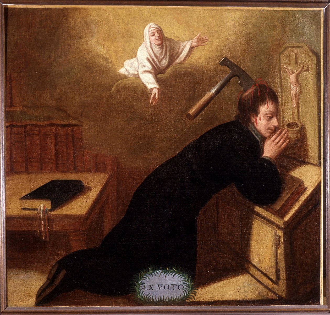القس ، فأس مزروعة في الجمجمة ، أنقذتها القديسة آن في الصلاة - Ex-Voto Sainte Anne d