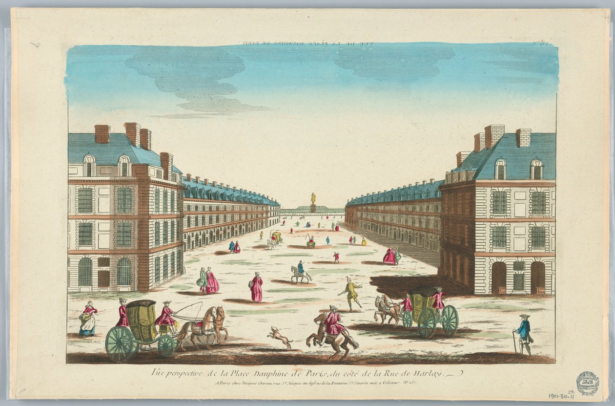 عرض زقزقة ، عرض منظور من Place Dauphine في باريس ، من جانب Rue de Harlay ، رقم 162 بواسطة فنان غير معروف