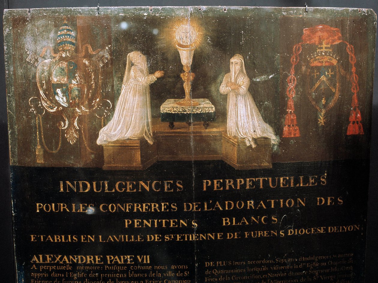 التساهل الدائم الذي منحه البابا ألكسندر السابع لأعضاء Confrerie des Penitents Blancs في مدينة سانت ستيفن حوالي عام 1668. الرسم على الخشب. بواسطة فنان غير معروف