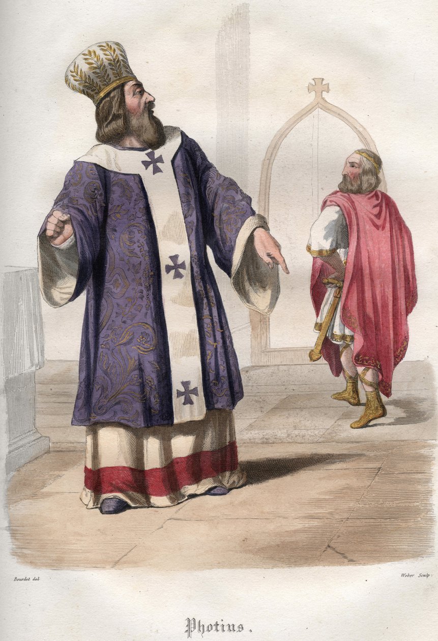 Photios I (Photius، Fotios) (810-893) ، بطريرك القسطنطينية ، طرد الإمبراطور البيزنطي باسيل الأول المقدوني (813-886) من الكنيسة بعد مقتل الإمبراطور ميخائيل الثالث عام 867. بواسطة فنان غير معروف