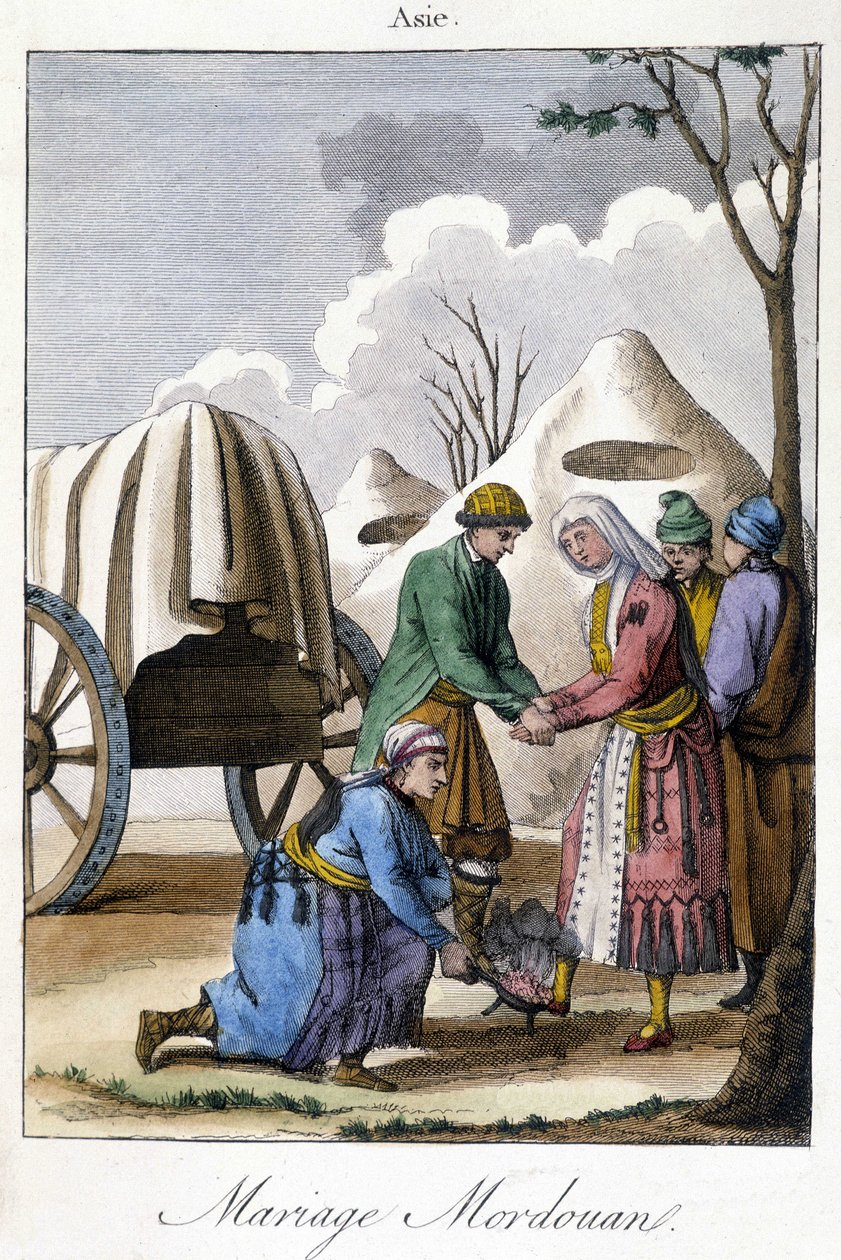 لوحة من عام 1811 توضح الزواج في موردوفيا بواسطة فنان غير معروف