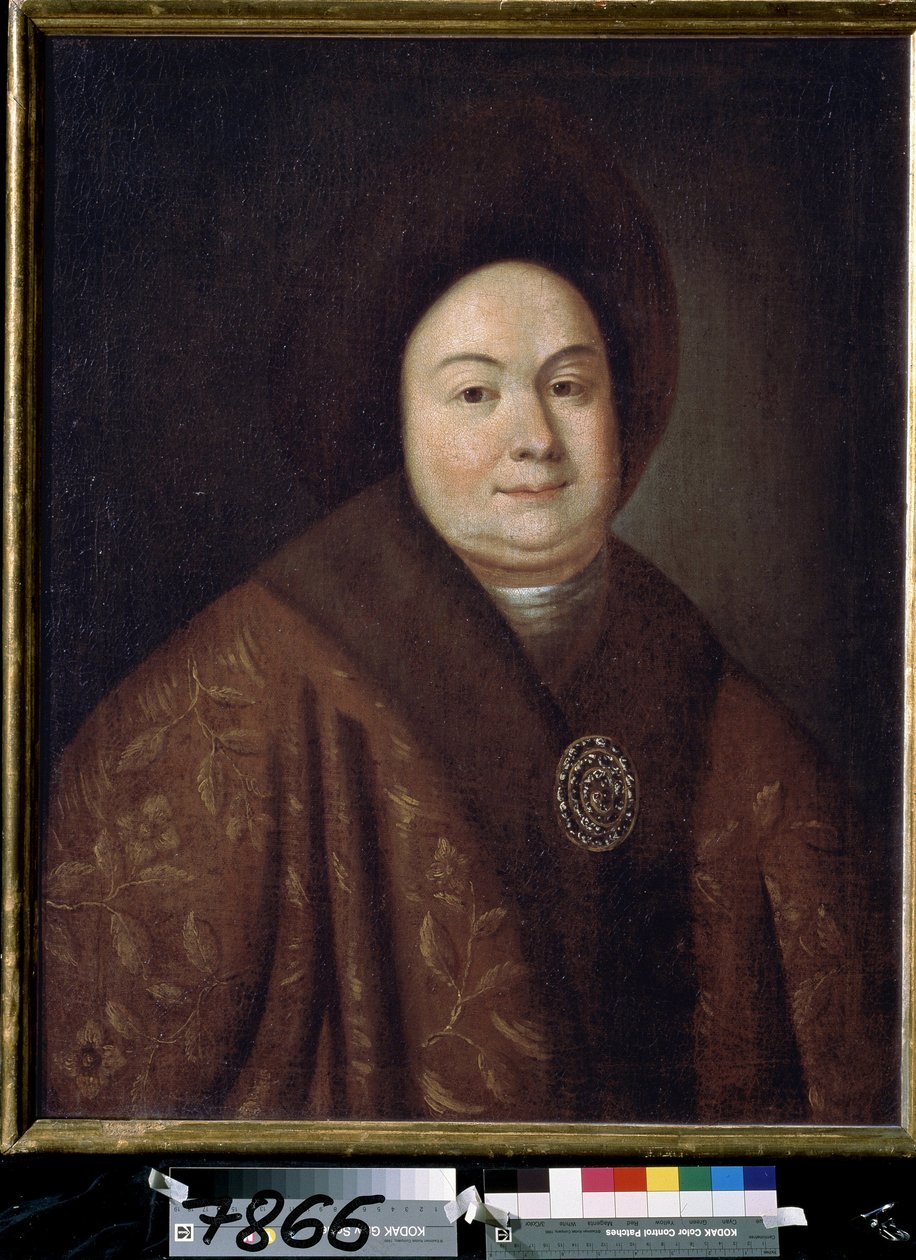 صورة ل Tsarina Eudoxia Feodorovna Lopukhina (1669-1731) ، زوجة بيتر الأول من روسيا (صورة تسارينا Evdokiya Feodorovna Lopukhina ، زوجة القيصر بيتر الأول من روسيا). لوحة مجهولة. زيت على قماش ، ٨٠ × ٦٣ سم ، أوائل القرن الثامن عشر. شارع بواسطة فنان غير معروف