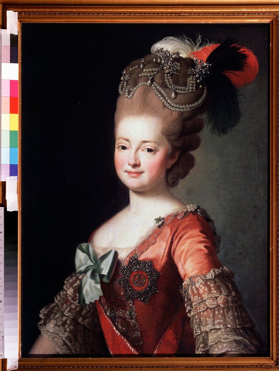 صورة للإمبراطورة ماريا فيودوروفنا (صوفي دوروثيا من فورتمبيرغ) (1729-1828) (صورة الإمبراطورة ماريا فيودورافنا ، صوفي دوروثيا من فورتمبيرغ). لوحة مجهولة. زيت على قماش ، 84.7 × 62.7 سم بواسطة فنان غير معروف