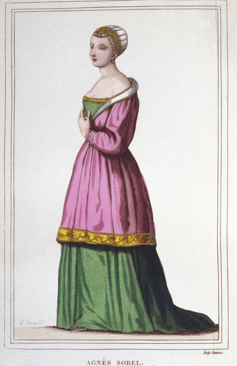 صورة أغنيس سوريل (1422-1450) (سيدة بيوت سور مارن) (بيوت سور مارن). مفضل للملك تشارلز السابع. نقش من عام 1830 بواسطة فنان غير معروف