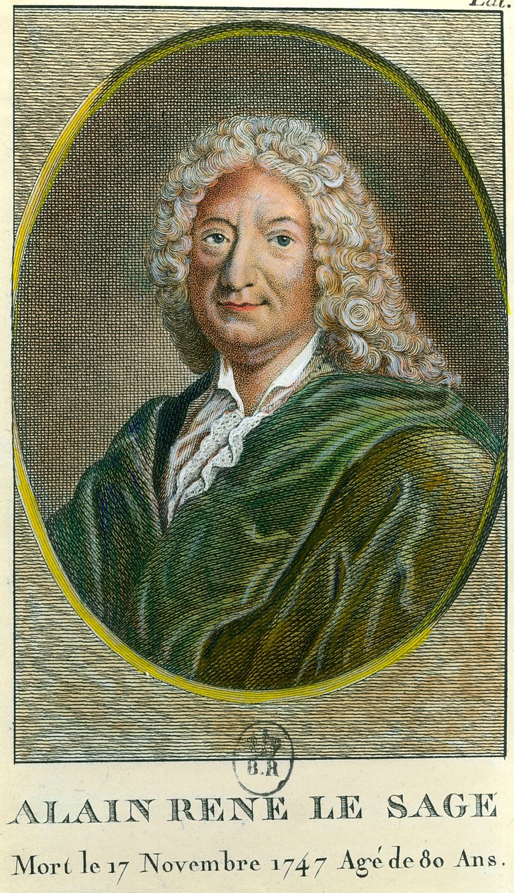 صورة لألان رينيه ليساج (آلان رينيه لو سيج) (1668-1747) الكاتب الفرنسي. نقش القرن الثامن عشر. مجموعة خاصة بواسطة فنان غير معروف