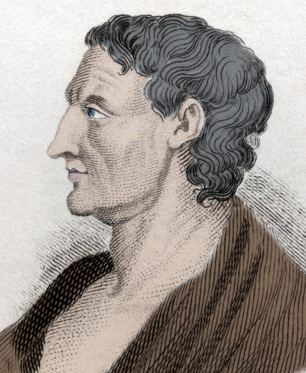 صورة لأرسطو تُعرف باسم Stagirite ، في الفيلسوف اليوناني Aristoteles اليوناني (384 قبل الميلاد إلى 322 قبل الميلاد). نقش القرن التاسع عشر. بواسطة فنان غير معروف
