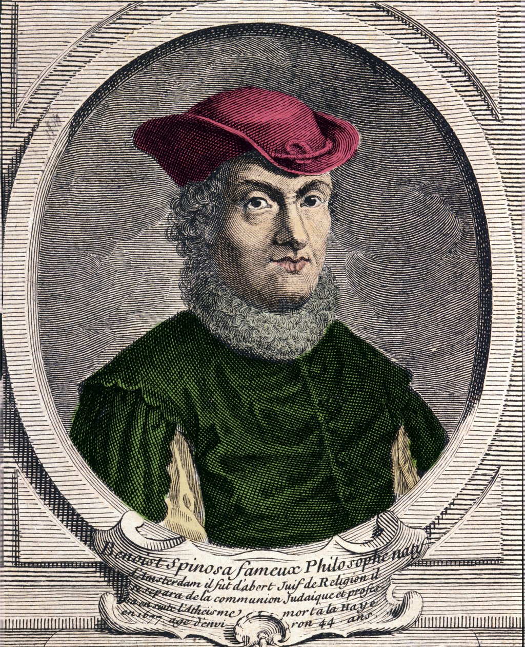 صورة للفيلسوف الهولندي باروخ سبينوزا (1632-1677). يُعرف أيضًا باسم Bento de Espinosa أو Benedictus de Spinoza أو Benoit de Spinoza. نقش القرن الثامن عشر بواسطة فنان غير معروف