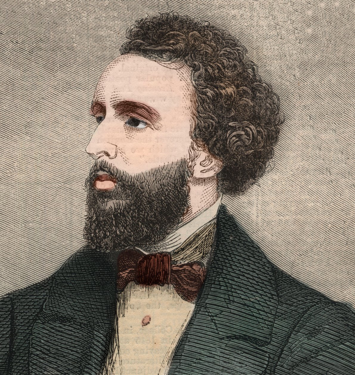 صورة للشاعر الأمريكي بايارد تايلور (1825-1878). نقش في "" أخبار لندن المصورة "بتاريخ ٢٣ يناير ١٨٥٨. بواسطة فنان غير معروف